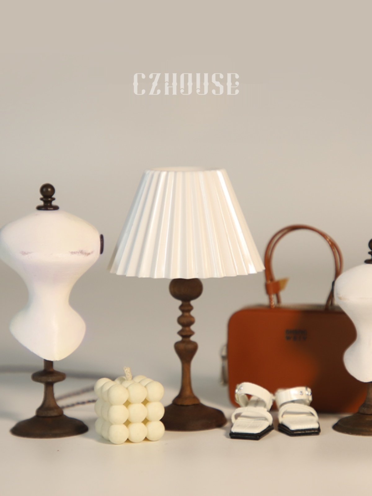 bjd场景道具娃屋 【现货】微缩黑胡桃木复古褶皱台灯（电线可拆卸）陈郎lanczhouse