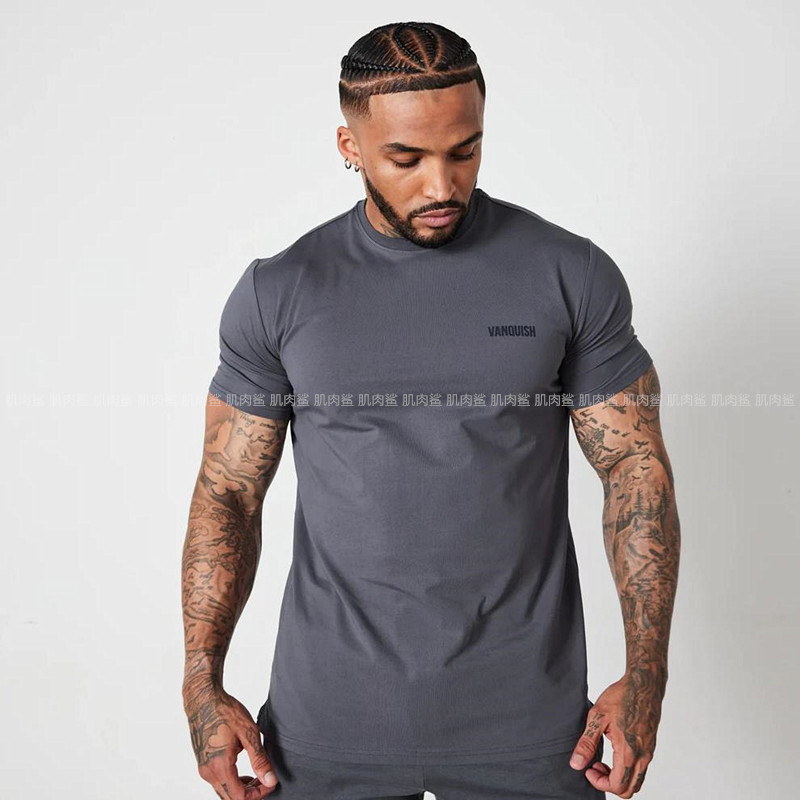 In-Stock Uk Vanquihs New Vq Men's Sports Fitness Clothing Casual Slim-Fit Elastic Crew Neck T-Shirt Short Sleeve