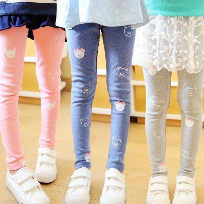 Children's Dress New Girl Spring Autumn Small Bear Inner Hitch Pants Korean Version Pants Children Outwear Pure Cotton Elastic Narrow Footed Pants Tight