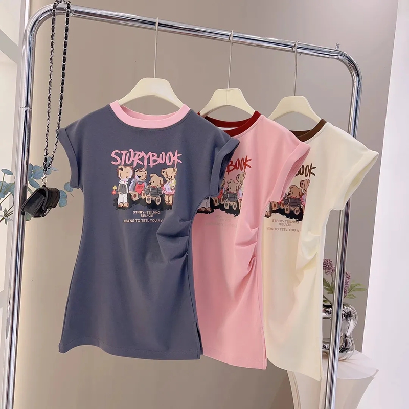Girls' Summer Dopamine Dress, Stylish and Cute Cartoon Anime Pure Cotton Slim Fit Fashionable Korean Style T-Shirt Dress Girls' Summer Dopamine Dress, Stylish and Cute Cartoon Anime Pure Cotton Slim Fit Fashionable Korean Style T-Shirt Dress
