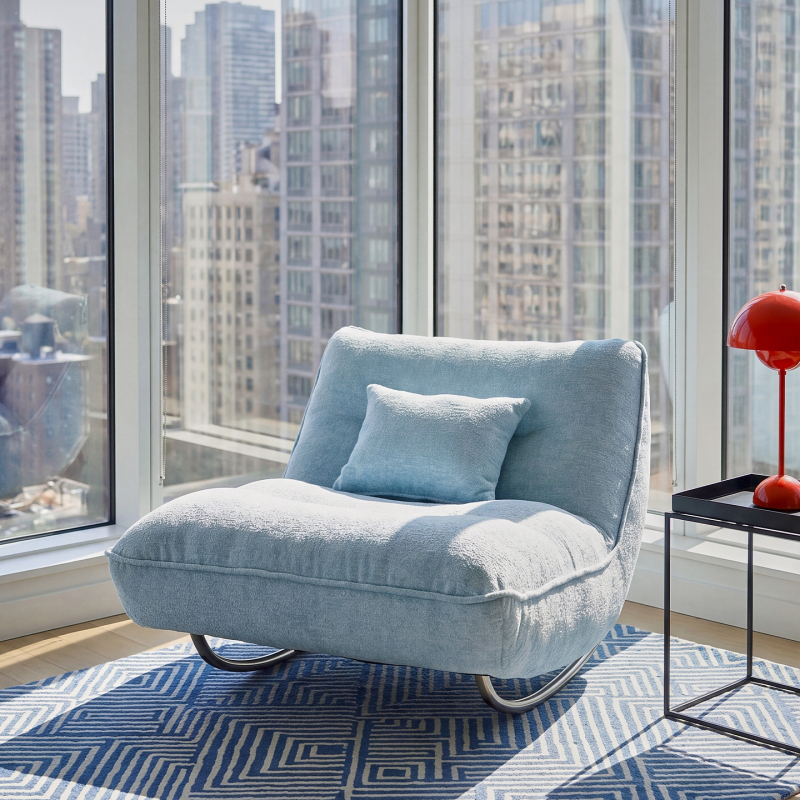 Yiju Korean-Style Mid-Century Bauhaus Living Room Single Sofa Balcony Lazy Rocking Chair Adult Recliner Can Lie down and Sleep