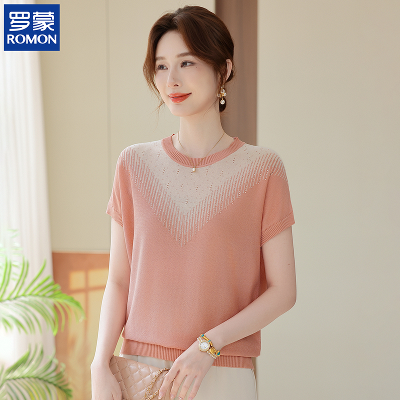 Romon Mother's Day Summer Short-Sleeve T-Shirt for Moms, Middle-Aged Round-Neck Thin Breathable Top for Middle-Aged and Elderly Women