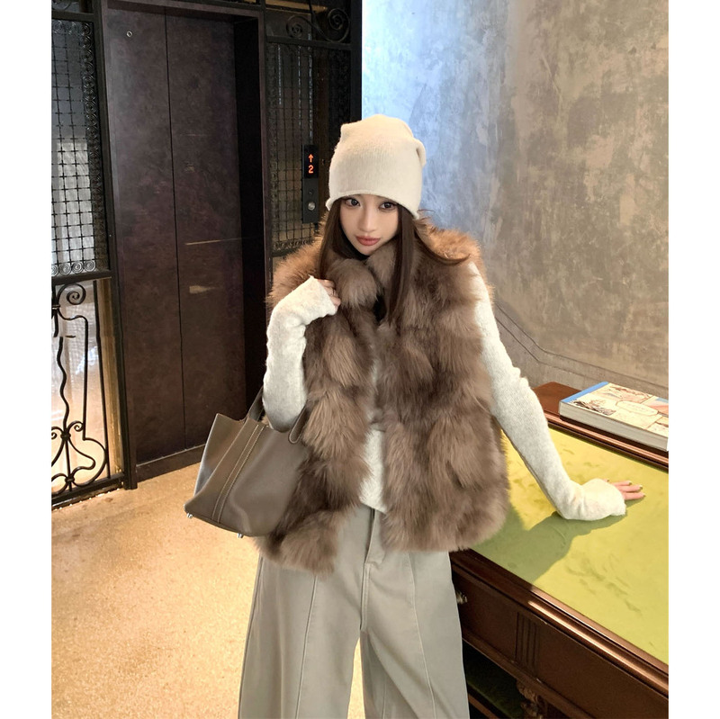 Eco-Friendly Fox Fur Sleeveless Vest Jacket for Women 2026 Winter Stand Collar Warm Vest Waistcoat Top Eco-Friendly Fox Fur Sleeveless Vest Jacket for Women 2026 Winter Stand Collar Warm Vest Waistcoat Top