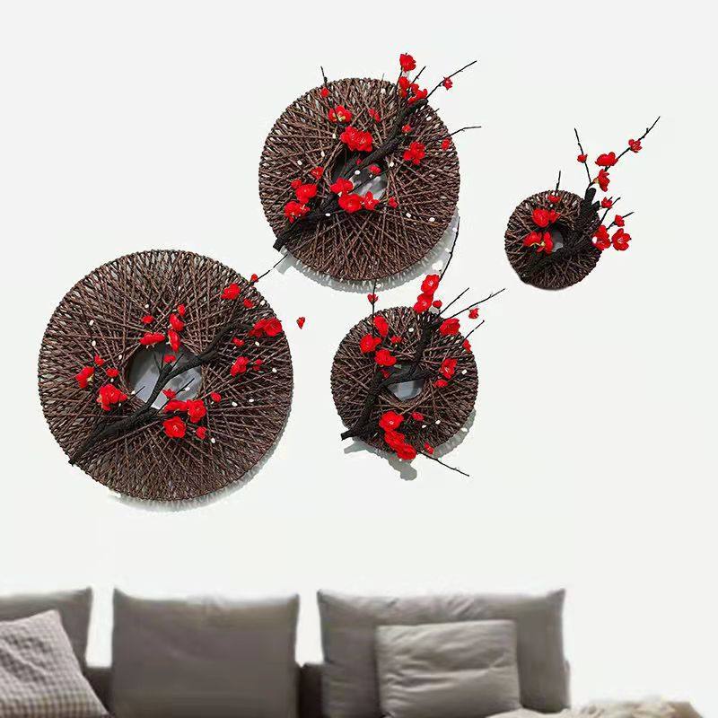 Hanging Wall Chinese Creativity Round Decorations Plum Wall Upper Pendant Emulation Fake Flower Living Room Wall Indoor Bouquet-Taobao