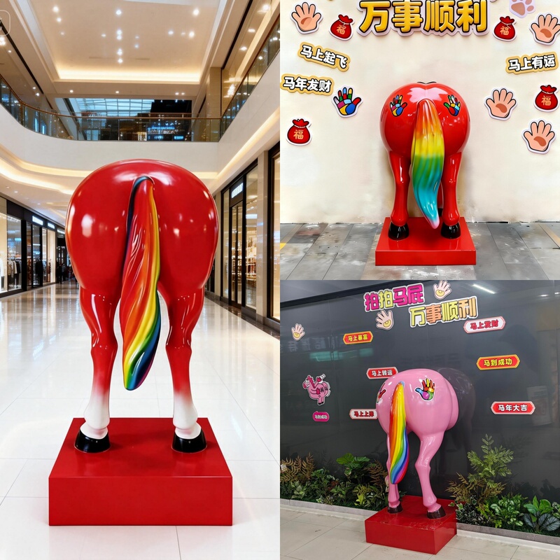 Trendy New Year's Horse Butt Sculpture for Photo Shoots, Creative Photo Wall for Tourist Attractions and Shopping Malls, Interactive Large Horse Butt Decoration