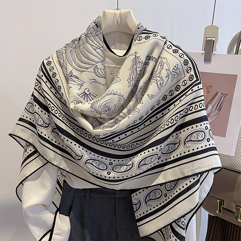 Sailor Tattoo! Silk Wool Scarf for Women, Summer Silk Wool Large Square Scarf, Silk Scarf with a High-End Feel, Air-Conditioning Shawl for Outerwear