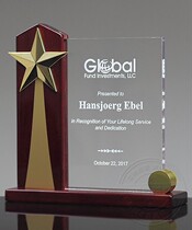 New five-pointed star trophy high-grade wooden crystal trophy award medal award certificate custom solid wood lettering