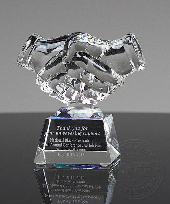 Normantick Original Cooperation Win-Win Handshake Crystal Trophy Lettering Customized Annual Trophy Personality Medal