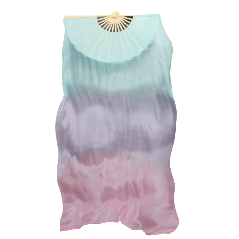 Silk elongated belly dance double fan silk long fan colorful silk fan gradient square dance classical dance opening dance fan