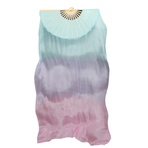 Настоящий шелк Dance Double Fan, настоящий шелк длинный вентилятор красочный шелковый фанат градиент квадратный танец классический танец фанат танца фанат танца