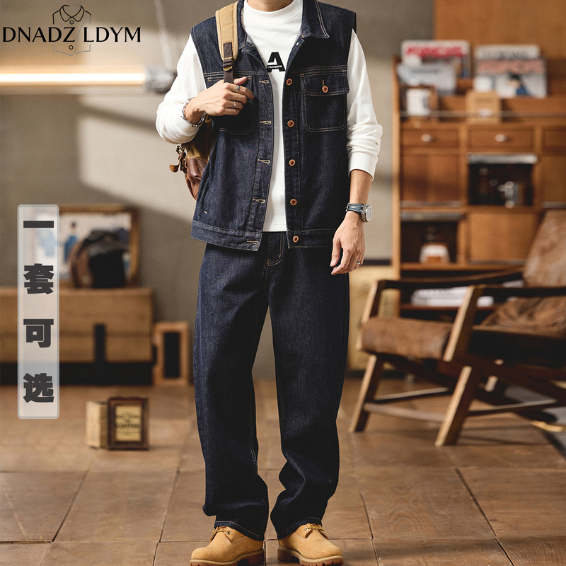 2026 New Spring and Autumn Denim Vest for Men, Loose Suit Vest, Outdoor Trendy Sleeveless Vest Set 2026 New Spring and Autumn Denim Vest for Men, Loose Suit Vest, Outdoor Trendy Sleeveless Vest Set