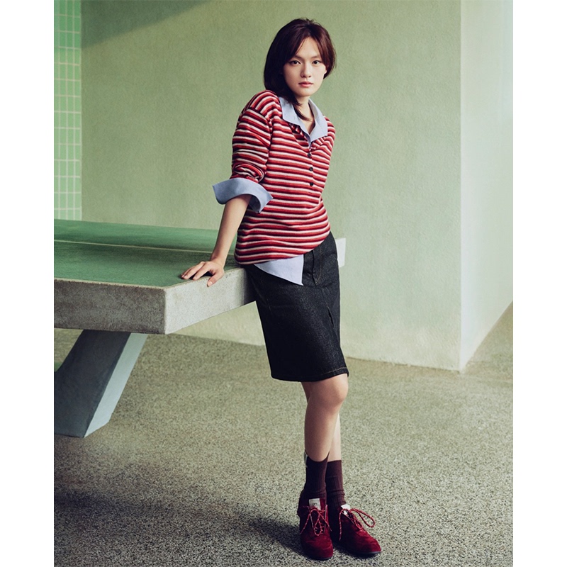 Ed Pure Original Gao Yuanyuan Style 26 Winter Wool Cashmere Red Striped Long-Sleeve Knit Sweater Casual Top for Women Ed Pure Original Gao Yuanyuan Style 26 Winter Wool Cashmere Red Striped Long-Sleeve Knit Sweater Casual Top for Women