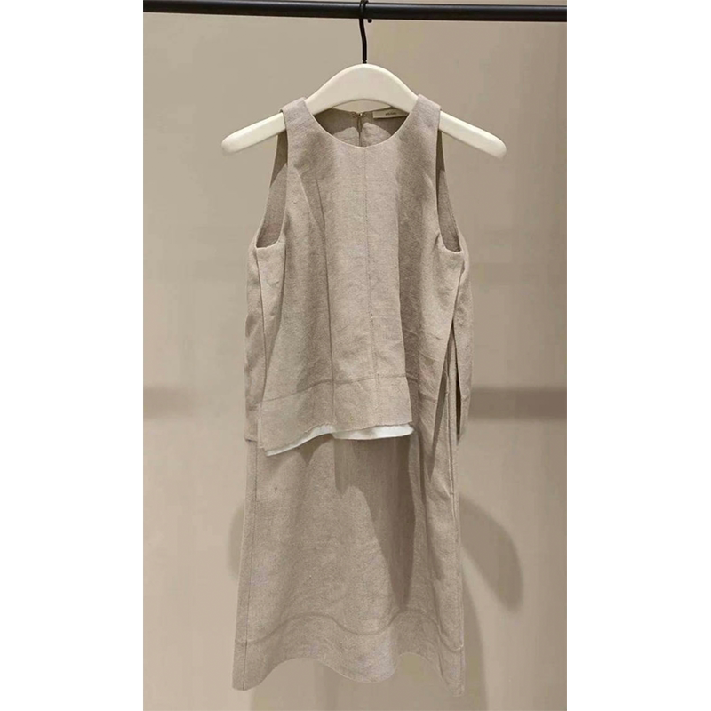 Ed Pure Original 100% Linen Dress for Women, New Summer Style, Spliced Fake Two-Piece Linen Sleeveless Tank Dress