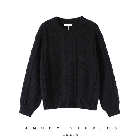 Thickened heavyweight 100% thick knitted twist round neck white sweater for women loose pullover cotton sweater for outer wear in winter