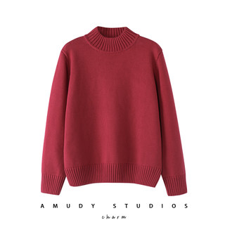 Thickened and Warm 100% Pure Cotton Red Sweater for Women, Half Turtleneck, Autumn and Winter Style, New Year Outfit, Zodiac Year Knitted Top