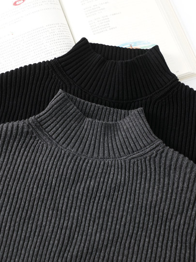100% cotton sweater men's 2025 autumn and winter warm half turtleneck long-sleeved sweater loose casual bottoming shirt
