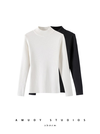 100% pure cotton half turtleneck sweater for women 2025 autumn and winter new style pit strip slim fit warm base layer top