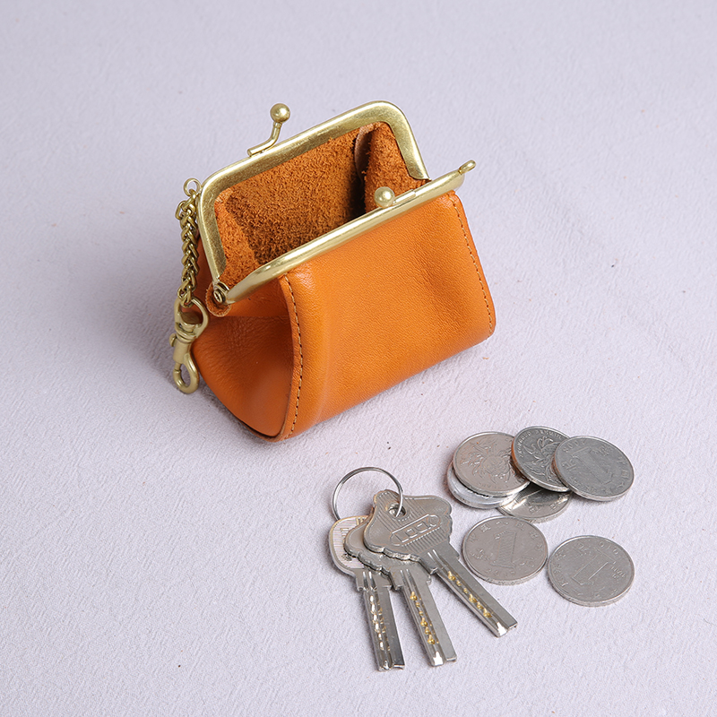 JUUZ LAN vegetable tanned leather coin purse female genuine leather storage bag niche design retro mini key bag pendant