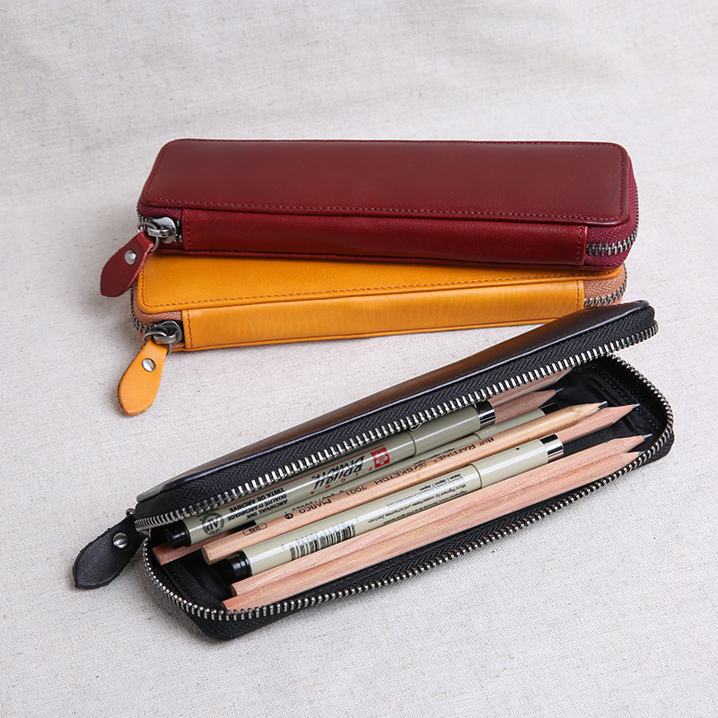 Handmade leather simple pencil case head layer cowhide pen stationery box personality creative retro small tool bag knife bag