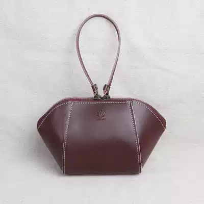 Ladies cosmetic bag small portable large capacity cowhide clutch leather simple pocket zipper Mini Storage