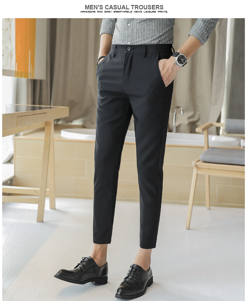 Mùa thu mới quần âu nam 9 điểm quần tóc stylist phần mỏng quần nhỏ Slim Xu hướng phiên bản Hàn Quốc của quần chân quần jean nam hàng hiệu