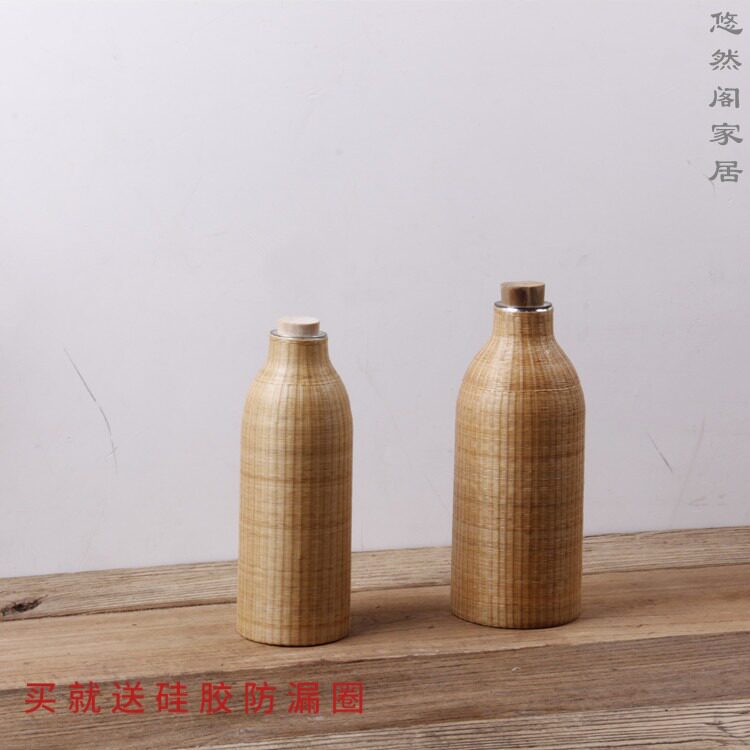 Leisurely pavilion Bamboo silk buckle porcelain handmade bamboo woven thermos Travel portable insulation kettle Nostalgic retro tea set