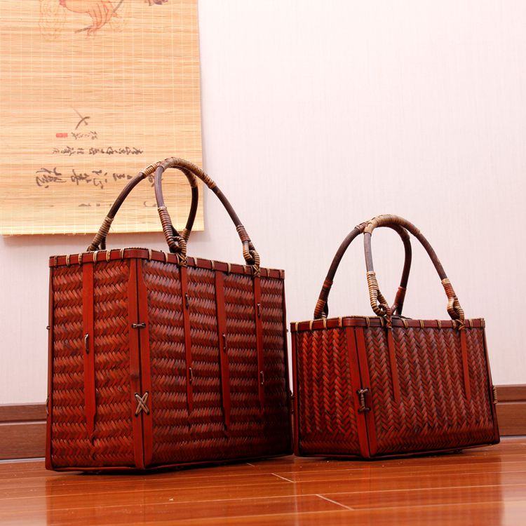 Retro Japanese style Artisanal Bamboo Kit Mini Bamboo Bag Art youth Tea Road accommodating knitted handbag carrying bag special price