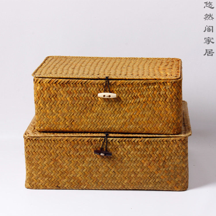 Leisuge Penthouse Handmade Natural Seagrass Choreography Containing Box Miscellaneous Clothing Finishing Basket With Lid Containing Box Tea Track Zero Fit