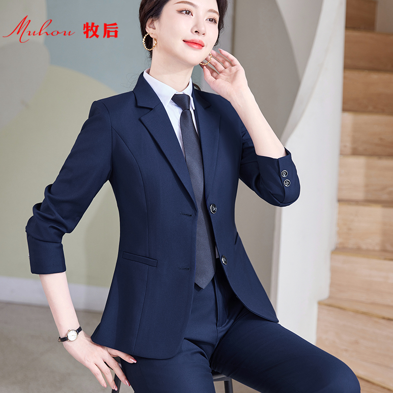 Professional Suit Set for Women, Navy Blue Work Attire, Interview Suit, Spring and Autumn New Style, Stretchy Women's Workwear, Black Suit Pants
