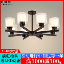 American simple atmosphere Living room chandelier Creative personality Pastoral hall Villa dining room lamp Transparent glass Wrought iron lamp