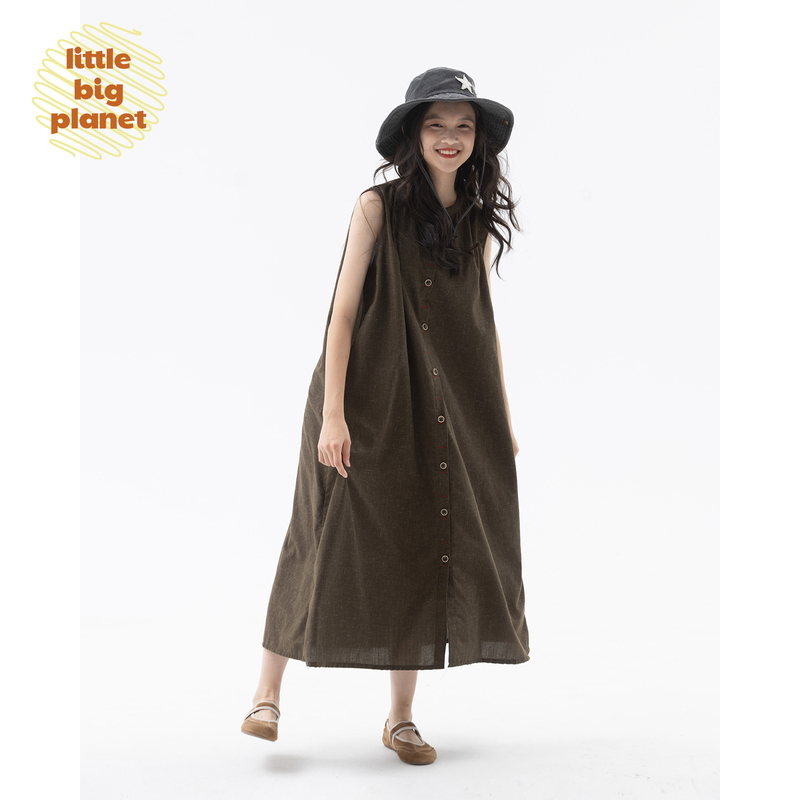 Little Big Planet Children's Clothing Single-Breasted Wabi-Sabi Style Dress Summer Girls' Long Tank Dress for Outings