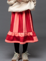 Small big planet childrens clothing winter New Girls foreign style stripes big swing skirt Korean version of Joker thick plus velvet skirt