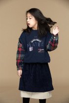 Little big Planet childrens clothing winter new mens and womens childrens Western style sweater double-layer velvet plaid sleeves spliced thickened