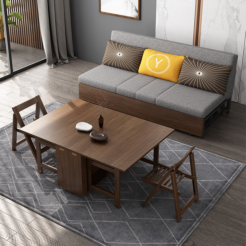 Solid wood sofa bed foldable multifunctional dual-purpose living room small apartment single double modern minimalist storage sofa bed