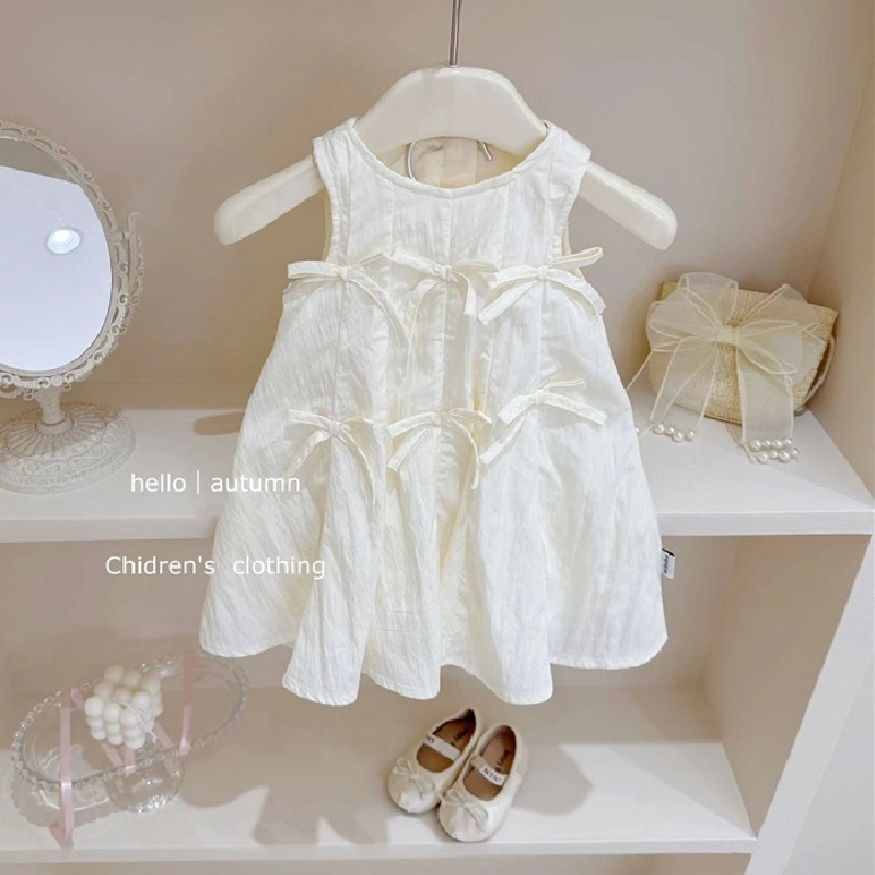 Baby Clothes, Summer Korean Style Sweet Girl Outfits, Girls' Dresses, Bow-Knot Vest Dresses, One-Year-Old Baby Girl Dresses