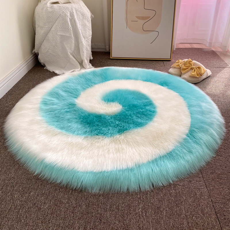 Nordic Modern Long Plush Round Rug Imitation Wool Bedroom Bedside Ground Mat Computer Chair Plush Living-room Carpet