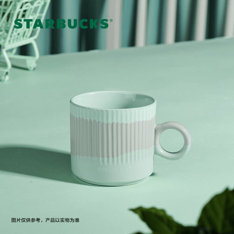 Starbucks water cup 355ml spliced ​​mint green ceramic mug fashion high-value tabletop cup with handle