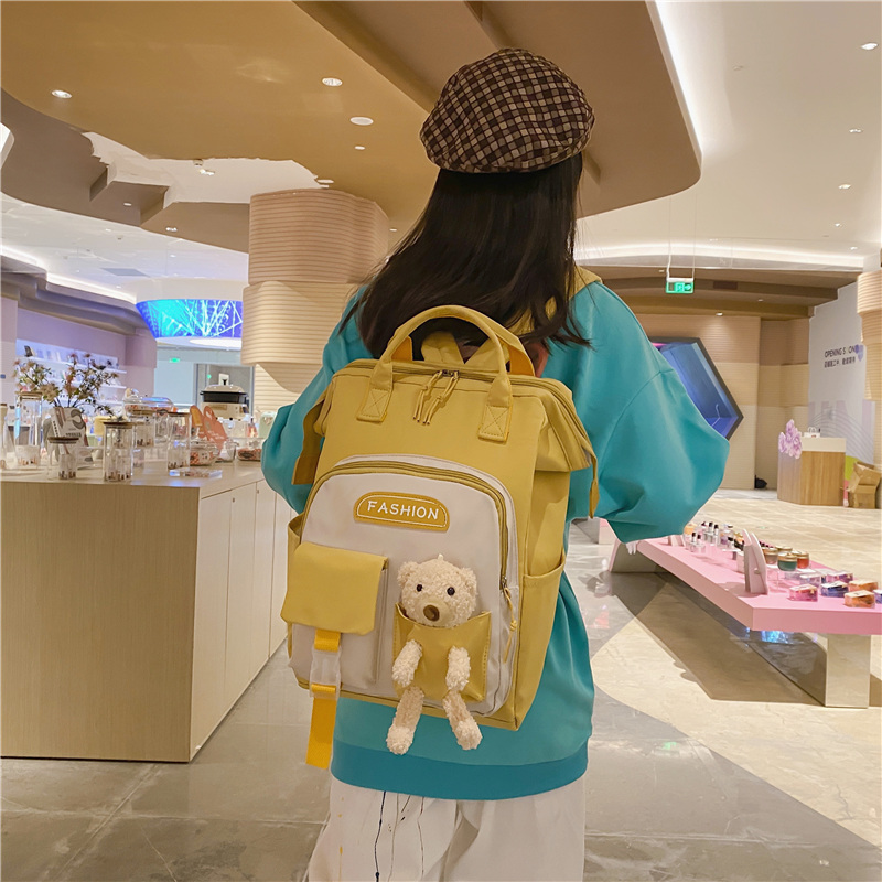 Mommy bag large capacity double shoulder bag Bao Momo Out for travel Light Canvas Bag Cartoon Little Bear Backpack Light Bag-Taobao