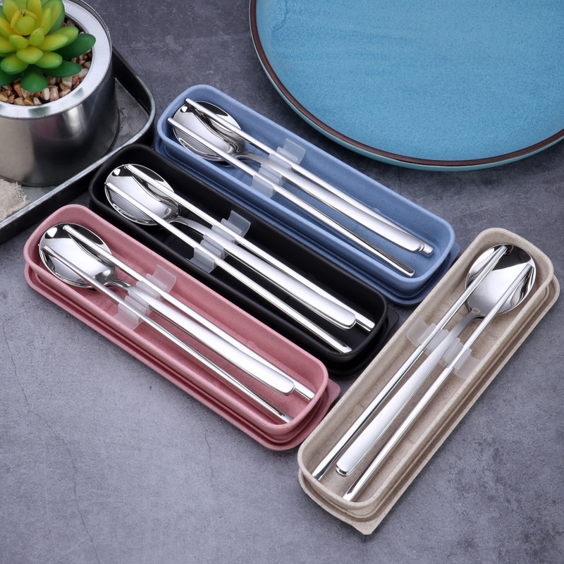 304 stainless steel chopsticks spoon three-piece set portable tableware set composition human fork gift custom logo