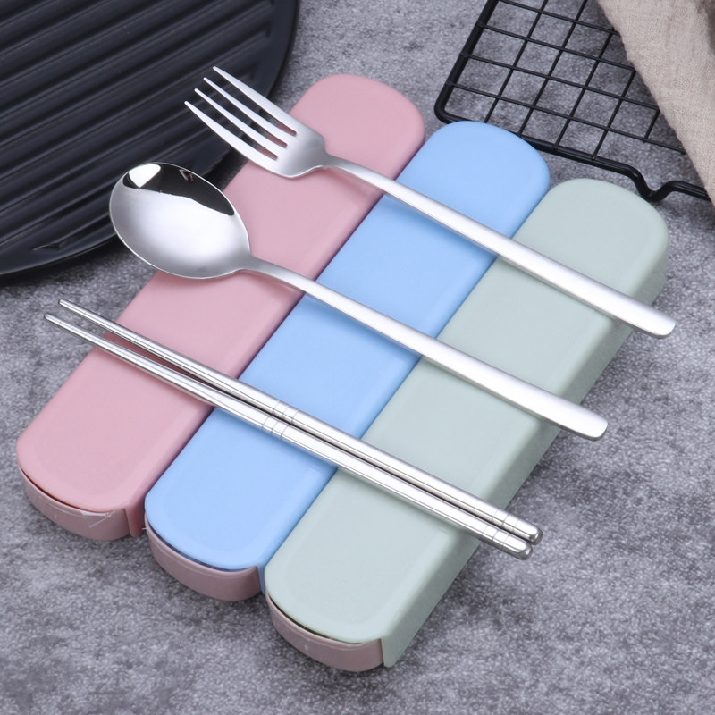 304 stainless steel portable tableware set Spoon chopsticks fork three-piece opening gift custom logo