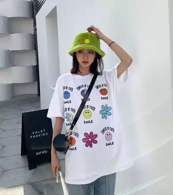 TOF soft banana Smiley flower short sleeve couple style half sleeve summer new men's and women's printed loose couple T-shirt