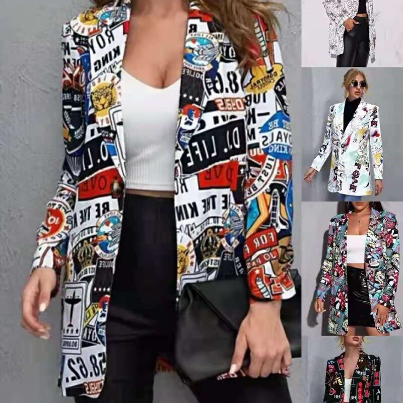 2025 Cross-Border European and American Style Autumn New Fashion Casual Printed Blazer Jacket for Women Trendy
