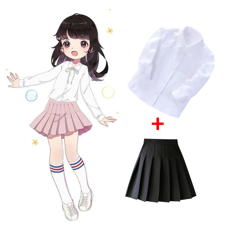 Children Hermione cosplay short skirt women's pleated skirt Black high waist skirt Children's white shirt Porter