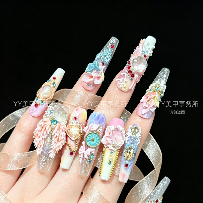 Old Time 05 Purely Handmade Wearable Nails High-End Nail Art Stickers Finished Removable Handmade Wearable Nail Art