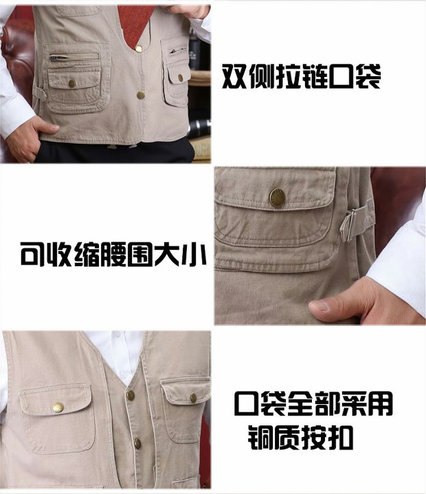 Mùa xuân và mùa thu nhiếp ảnh câu cá vest trung và già cha vest bông nhiều túi vest vest trung niên nam vest áo ba lỗ nam tập gym