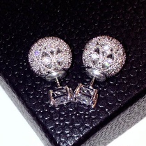 South Korea Zircon slats female front and rear double-sided hollowed-out inlaid drill mini earrings fashion temperament sweet and Korean version earrings
