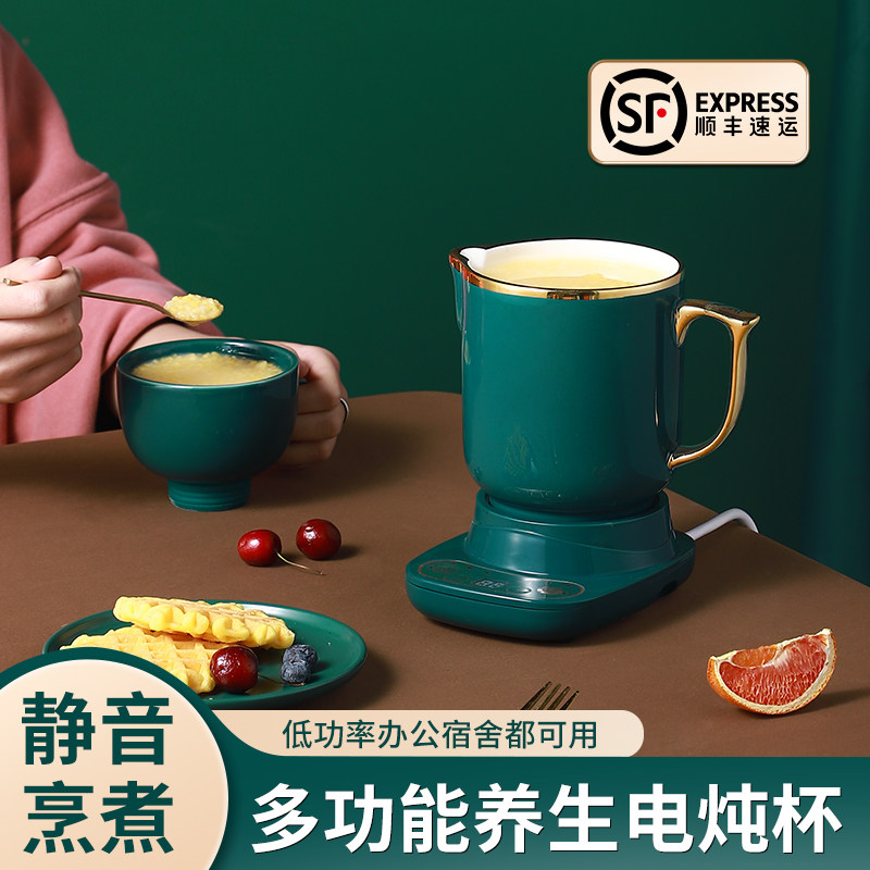 Multifunctional electric hot cup Mini electric saucepan office heating boiling water cup ceramic cooking flowers tea wellness cup pot 1 person 2