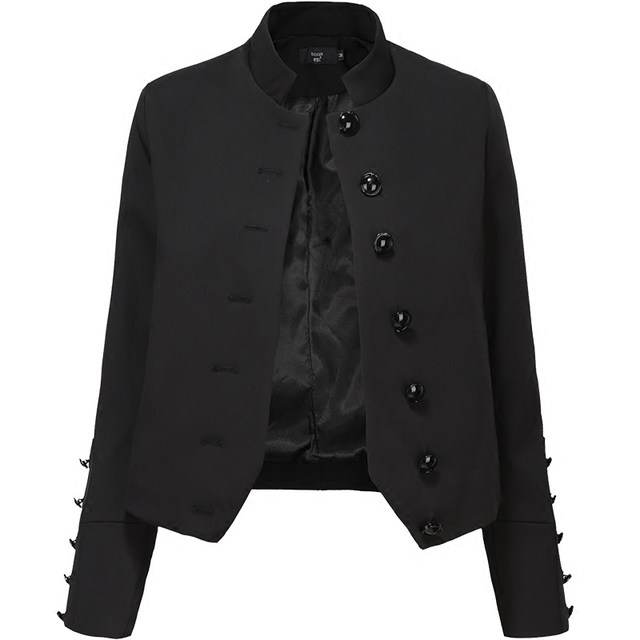 Black short blazer for women 2023 spring and autumn small high-end design temperament stand collar tunic suit