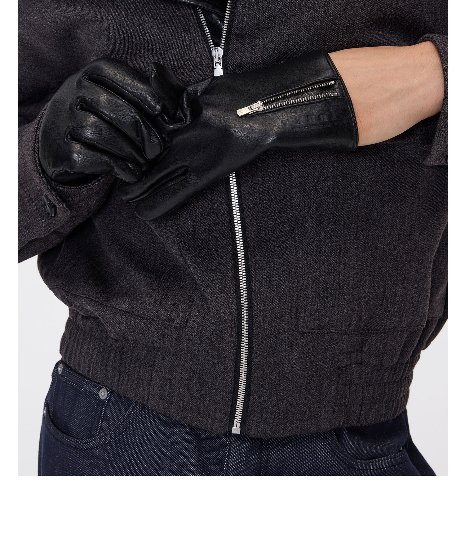 TERRAINCOGNITA Black Embossed Logo Zip Gloves