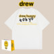 DREW 스마일리 페이스 남성용 및 여성용 반팔 티셔츠, 트렌디한 루즈 라운드 넥 퓨어 코튼 캐주얼 프린트 다목적 여름 탑